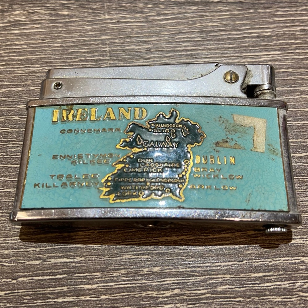 VINTAGE RIBBON BLUE BIRD Flat Ad Lighter McDowell’s & Ireland Dual Sided 2”